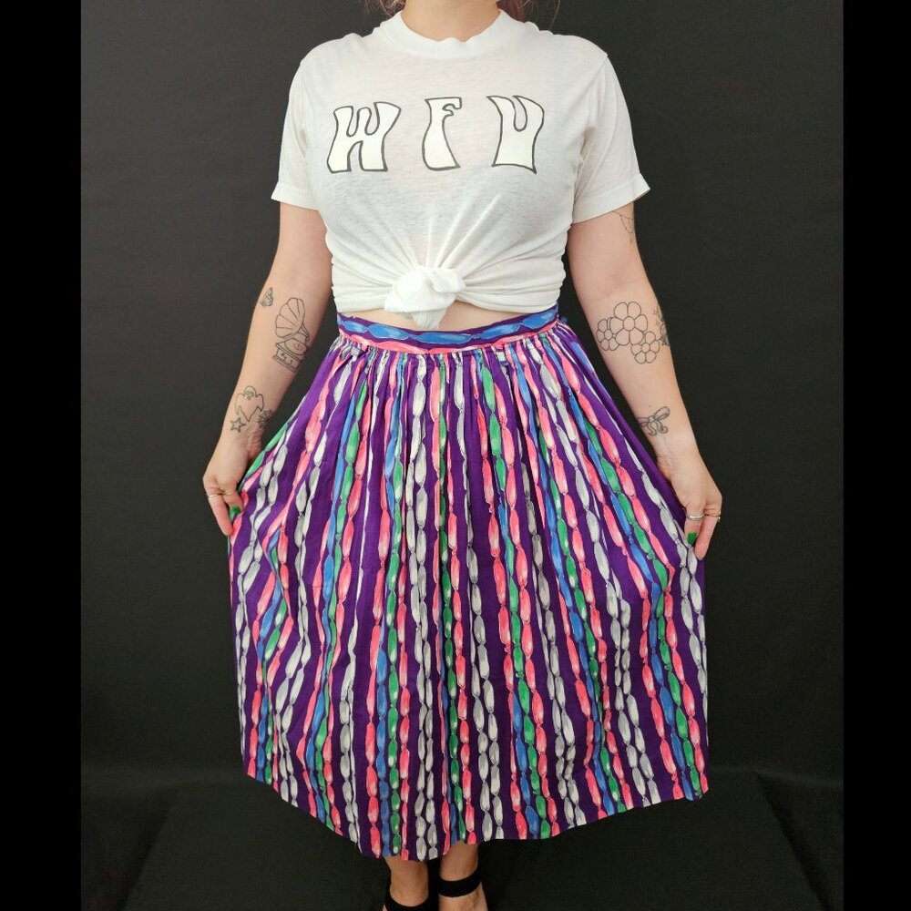 50s Purple Novelty Balloon Print Pleated Skirt